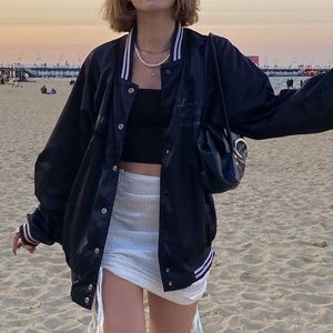 black varsity letterman satin jacket